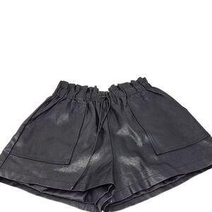 SCHHJZPJ Faux Leather Shorts Women Medium Lined High Waisted Wide Leg Black